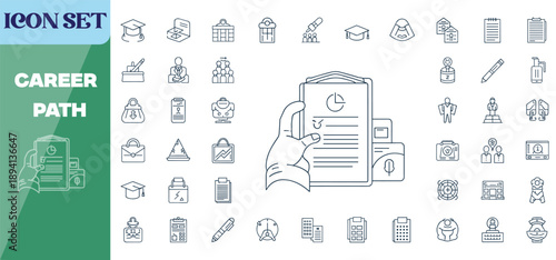 Career Development Education and Recruitment Line Icons for Job Hiring