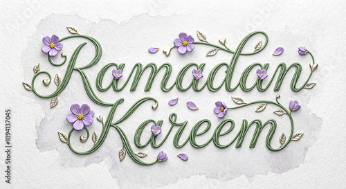 Ramadan Kareem greeting with floral design on a white background