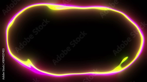 Horizontal 3d abstract neon glow pink yellow portal frame outline template loop animation wallpaper banner copyspace background shape liquid plasma energy gradient luminous electric laser