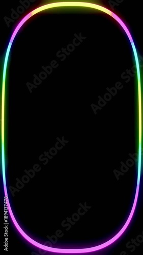 Vertical 3d abstract neon futuristic banner copyspace frame border gradient glow rainbow loop animation spectrum oval template wallpaper background outline shape light beam energy luminous laser aura