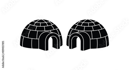 Two igloo structures depicted in a minimalist black silhouette