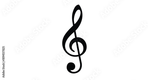 A black treble clef symbol against a white background silhouette