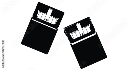 Opened cigarette packs with visible cigarettes black and white silhouette