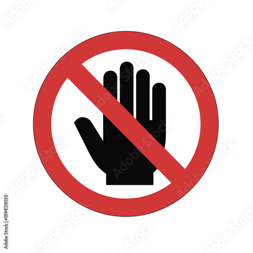 Tableau sur toile A clear graphic illustration of a stop or do not touch sign with a black hand inside a red circle with a diagonal line