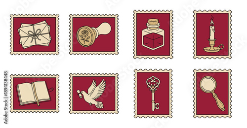 Minimalist Vintage Ephemera Postage Stamp Collection for Romantic Correspondence and Journaling Stationery
