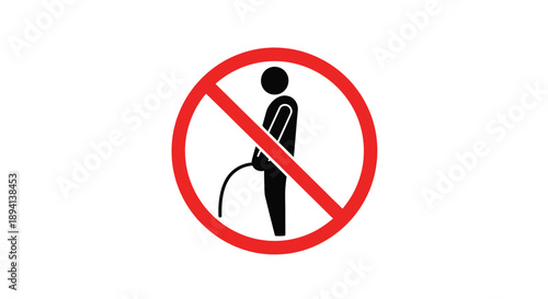 Prohibition sign displaying a person urinating black silhouette