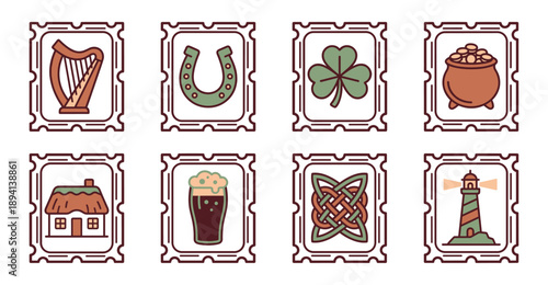Minimalist Irish Heritage Postage Stamp Collection for Saint Patrick's Day and Cultural Scrapbooking