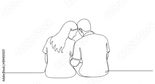 Embrace of love A couple sharing a tender moment in a minimalist continuous line drawing art