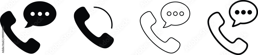 Fototapeta premium Phone call and speech bubble icon set, black and outline style, communication symbol, vector collection for apps, UI, support design