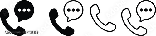 Phone call icon with speech bubble, black and outline style, messaging, contact design Phone call icon with speech bubble, communication symbols, messaging, contact design