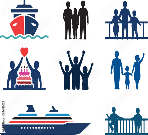 ations of families and ships depicting joyful moments and travel experiences.