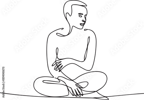 A serene man meditating in lotus position, illustration of mindfulness and inner peace