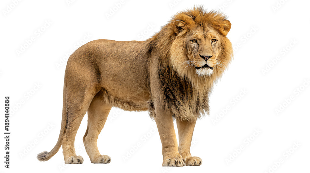 Obraz premium Majestic lion standing proudly isolated on transparent background