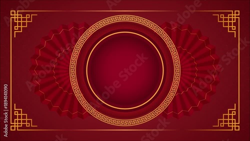 Lunar New Year red and gold ornamental frame animation with circular center background
