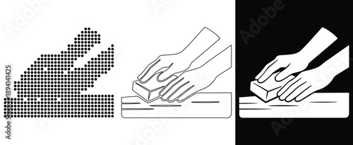 Hands smoothing wood with sandpaper, representing DIY and craft.