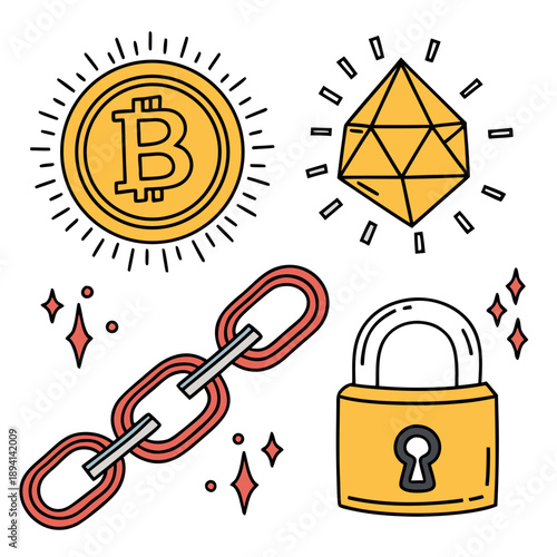Modern Cryptocurrency and Blockchain Digital Finance Icons Set