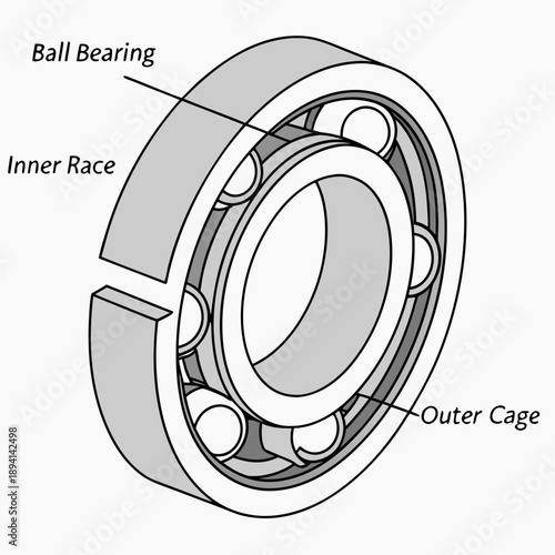 Detailed Industrial Ball Bearing Cross Section Mechanical Illustration