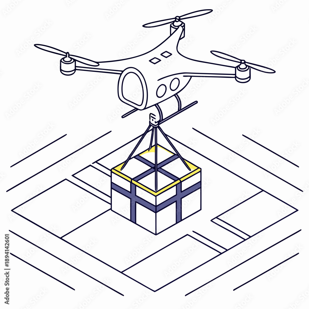 Fototapeta premium Isometric Drone with Delivery Package - Modern Logistics Technology