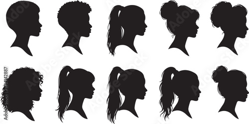 Silhouettes of various hairstyles