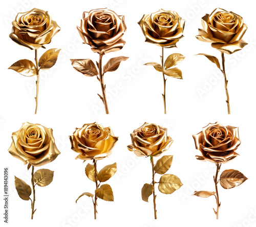 PNG Elegant golden roses arrangement, element set on transparent background