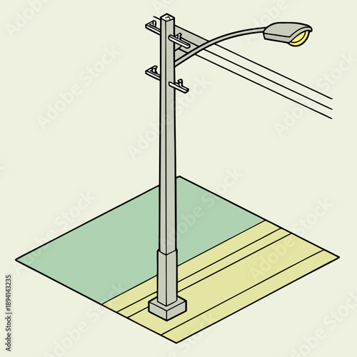 Isometric Street Light Pole with Wiring Detail