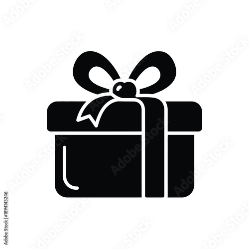 Black gift box with a ribbon tied around the top  present icon