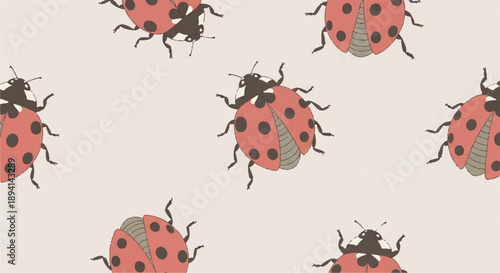 Seamless Hand-Drawn Ladybug Pattern on Light Background