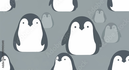 Cute Cartoon Penguin Seamless Pattern Vector Illustration