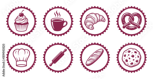 Vintage Hand Drawn Bakery and Coffee House Postage Stamp Collection for Artisan Pastry Branding