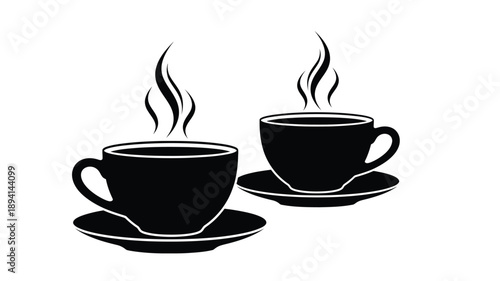 Two steaming coffee cups presented in a dark silhouette