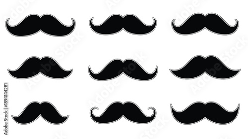 Collection of various mustache shapes in a black silhouette