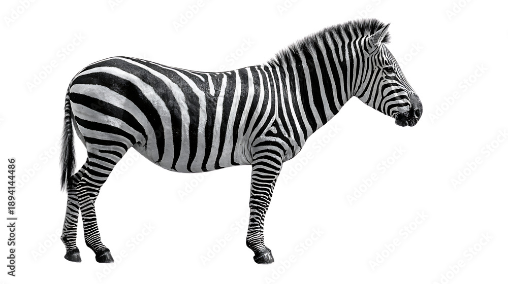 Fototapeta premium A zebra standing alone isolated on transparent background in natural pose