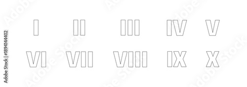 Bold outline transparent roman numbers icons from 1 to 10