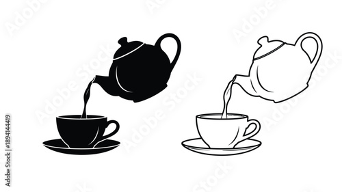 Pouring tea into a cup a striking black and white silhouette