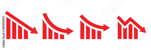 Financial arrows up and down. Graph going Up and Down sign with green and red arrows vector. Flat design illustration concept of sales bar chart symbol icon with arrow moving