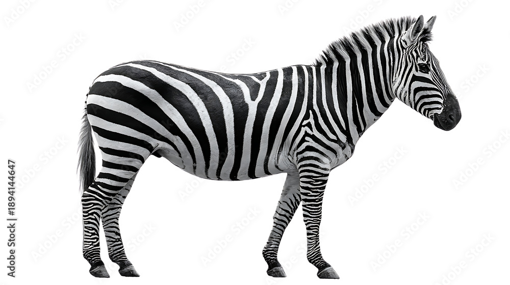 Fototapeta premium A zebra standing alone isolated on transparent background in natural pose