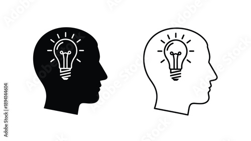 Human head with a lightbulb inside a conceptual silhouette