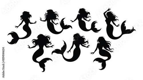 Graceful mermaid silhouettes Vector