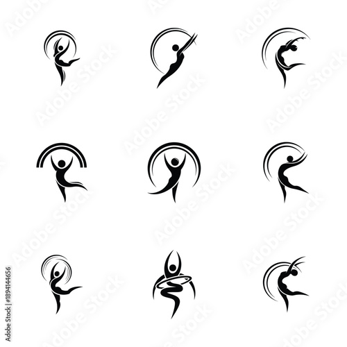 Abstract Human Dance and Fitness Motion Logo Set silhouette Vector Illustration.