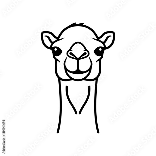 Outline illustration of a camel's head and neck looking straight