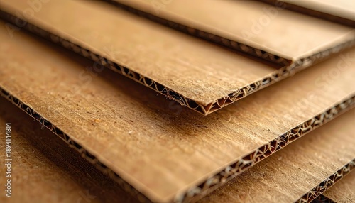 A close-up view of stacked layers of corrugated cardboard showing the wavy inner liner structure.