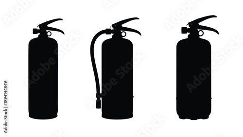 Three fire extinguishers displayed in a stark black silhouette