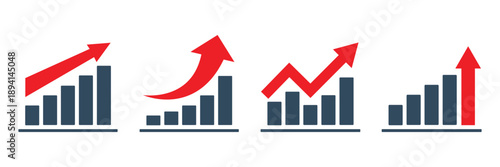 Financial arrows up and down. Graph going Up and Down sign with green and red arrows vector. Flat design illustration concept of sales bar chart symbol icon with arrow moving