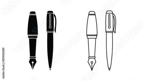 Four fountain pens in contrasting designs a black silhouette