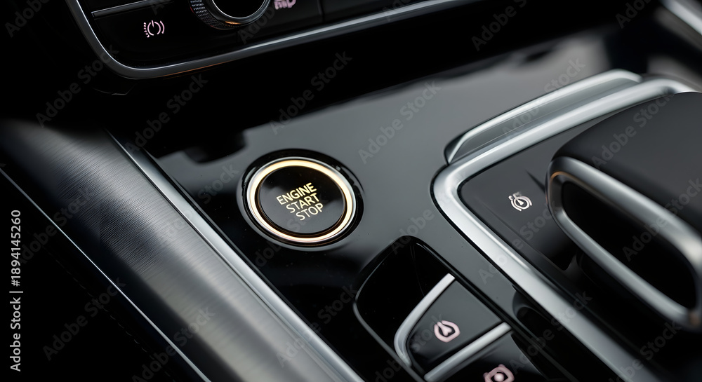 Fototapeta premium Car Start Stop Engine Button Close Up