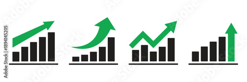 Growth thin line icons set. Improvement, growing graph icon. Editable stroke. Vector