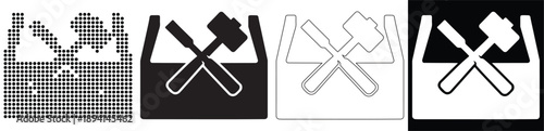 Hammer and chisel crossed in a toolbox icon representing repair and construction