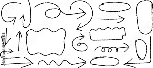 A collection of abstract hand drawn black lines and shapes including arrows loops and squiggles on a white background high quality professional detailed