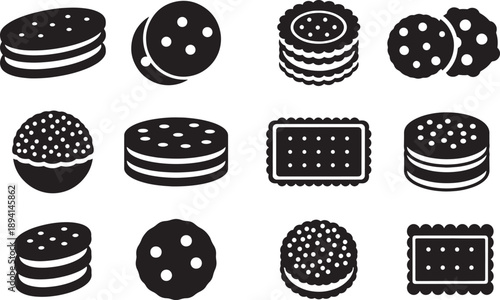 Cookie Icons, Biscuit Silhouettes, Snack Shapes, Minimal Vector Set