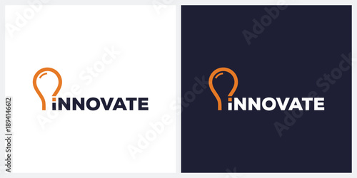 innovate logo design vector, typography text light bulb logo icon concept
